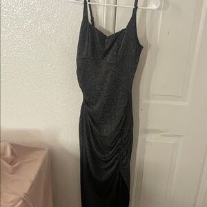 Black Glitter Maxi Slip Dress with Ruched Side Detail